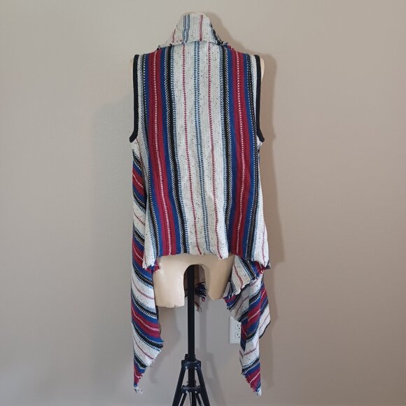 Sam Edelman Elsie Striped Vest Cardigan Waterfall Sweater L - Picture 4 of 5
